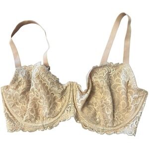 True & Co Bra 36DD Beige‎ Nude Underwire Lace Unlined Full Coverage Adjustable